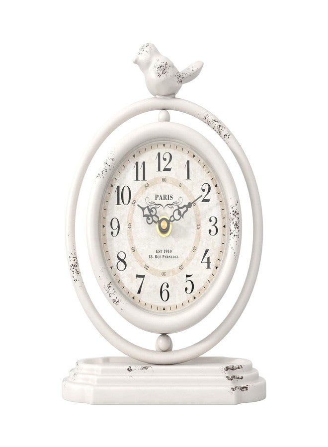ChimeTide White Vintage Table Clock with Bird, European Retro Style Mantel Clocks, Desk and Shelf Decor Clock, for Living Room, Farmhouse, Bedside, Bedroom, Gift (7.9" H x 6.3" W) - Image 1