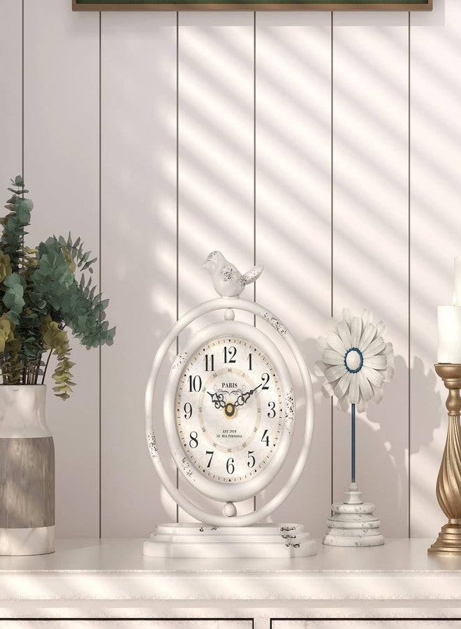 ChimeTide White Vintage Table Clock with Bird, European Retro Style Mantel Clocks, Desk and Shelf Decor Clock, for Living Room, Farmhouse, Bedside, Bedroom, Gift (7.9" H x 6.3" W) - Image 4