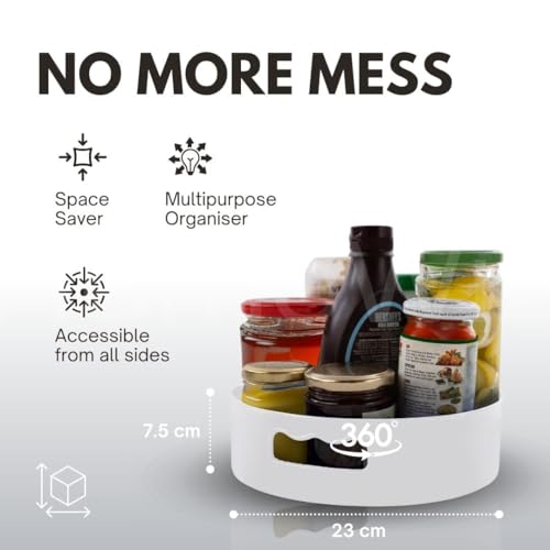 HomeWiz Multi-Purpose 360° Rotating Organizer Tray | Kitchen Accessories Items | Kitchen Organizer Rack | Kitchen Tools | Easy - Access Turntable for Spices, Storage | White, Pack of 2 - Image 4