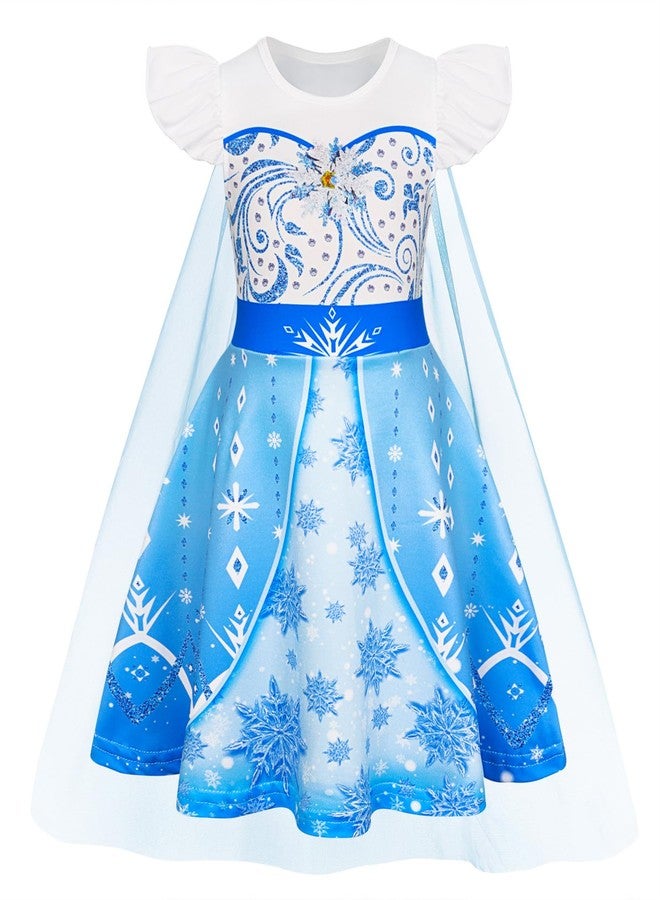 WonderBabe Princess Dress Costume for Girls Fancy Dress Up Halloween Birthday Cosplay Costume with Cape Size 5-6 Pale Blue - Image 1