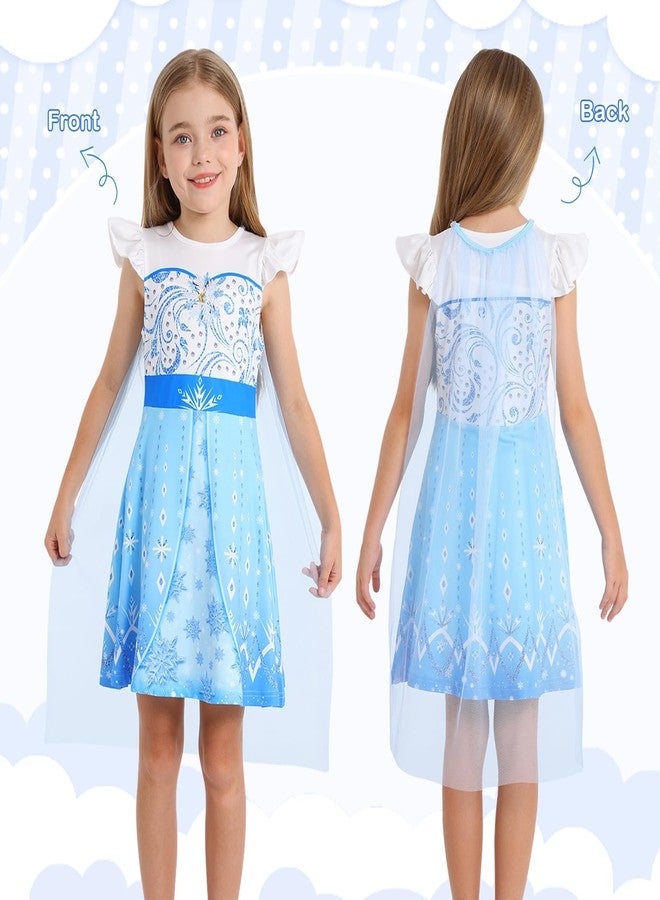 WonderBabe Princess Dress Costume for Girls Fancy Dress Up Halloween Birthday Cosplay Costume with Cape Size 5-6 Pale Blue - Image 2