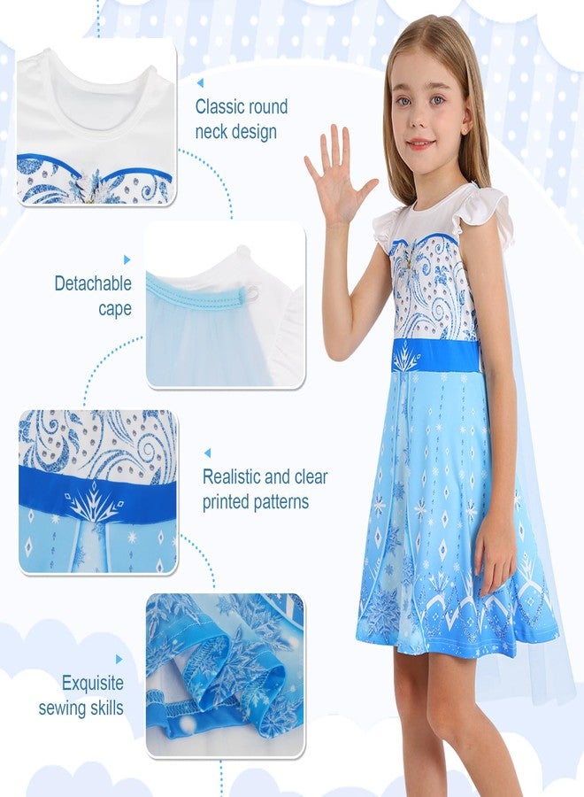 WonderBabe Princess Dress Costume for Girls Fancy Dress Up Halloween Birthday Cosplay Costume with Cape Size 5-6 Pale Blue - Image 3