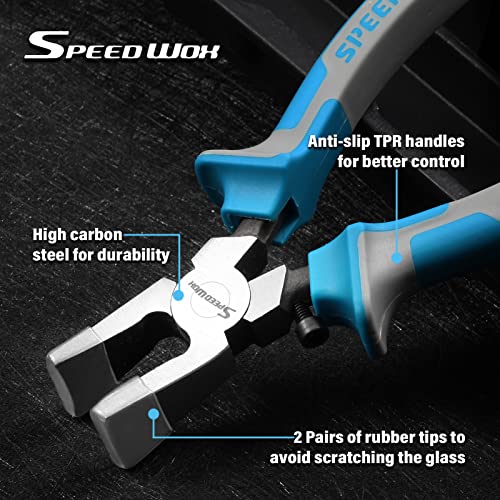 SPEEDWOX Glass Running Pliers with Rubber Tips for Glass Cutting 8 Inches Key Fob Pliers with Curved Jaws Heavy Duty for Stained Glass Work Mosaics Breaking Tool - Image 3