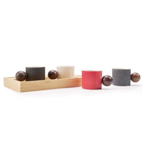 CLASGLAZ Ceramic Mini Espresso Cups Demitasse Cups with Round Wooden Handle Vertical Stripes Tea Cups (white, 2pcs) - Image 4