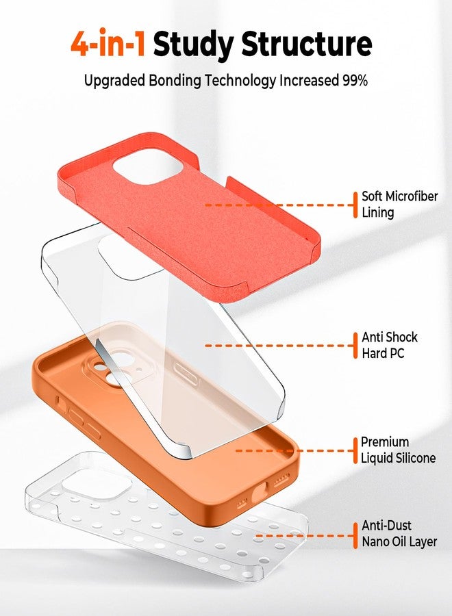استلق جراب SUPFINE مصمم خصيصًا لهاتف iPhone 13، مصنوع من السيليكون السائل الفاخر مع بطانة ناعمة من الألياف الدقيقة المقاومة للخدش، يوفر حماية محسّنة للكاميرا، جراب نحيف مقاوم للصدمات مناسب للرجال والنساء والفتيات، لون برتقالي - Image 3