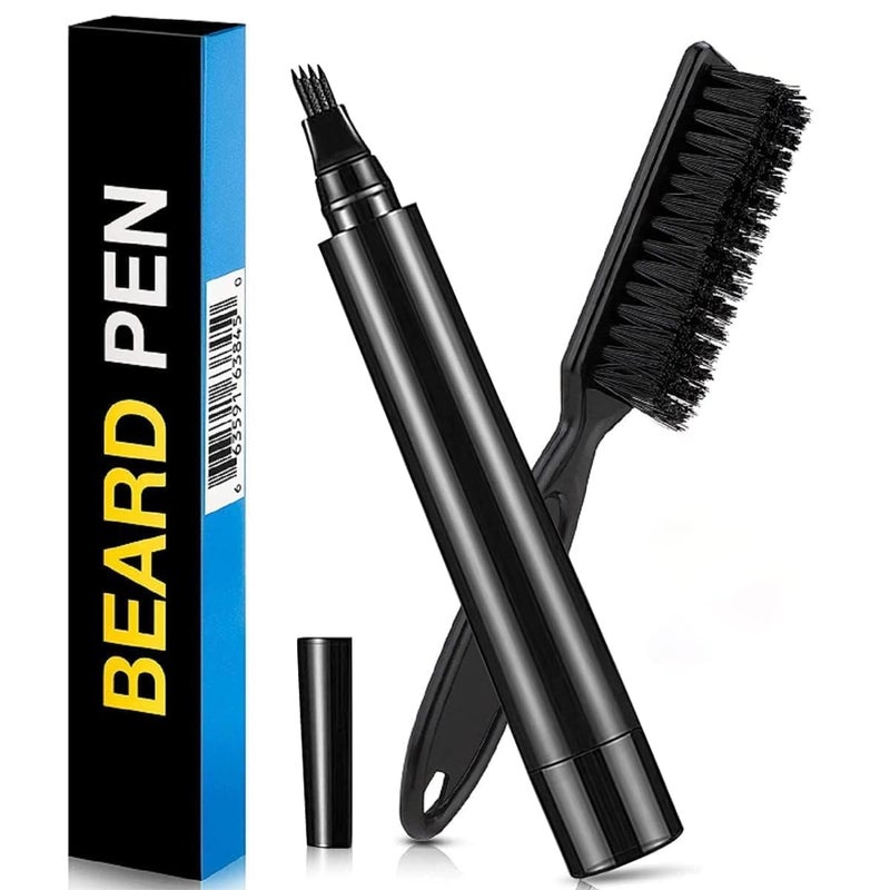 Generic Beard Pencil Filler For Men Barber Styling Pen with Bristle Beard Brush Waterproof Sweat Proof Natural Shaping Up for Men Beard Moustache EyebrowsBlack105 d - Image 1