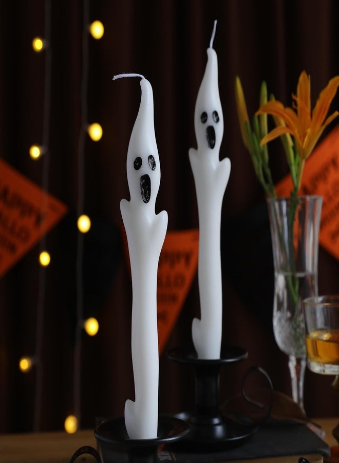 Bmobuo Halloween Decorations Indoor - 2PCS Spooky Ghost Candles, 9.8" Halloween Taper Candles for Party Decor, Home Table Centerpieces - Image 2