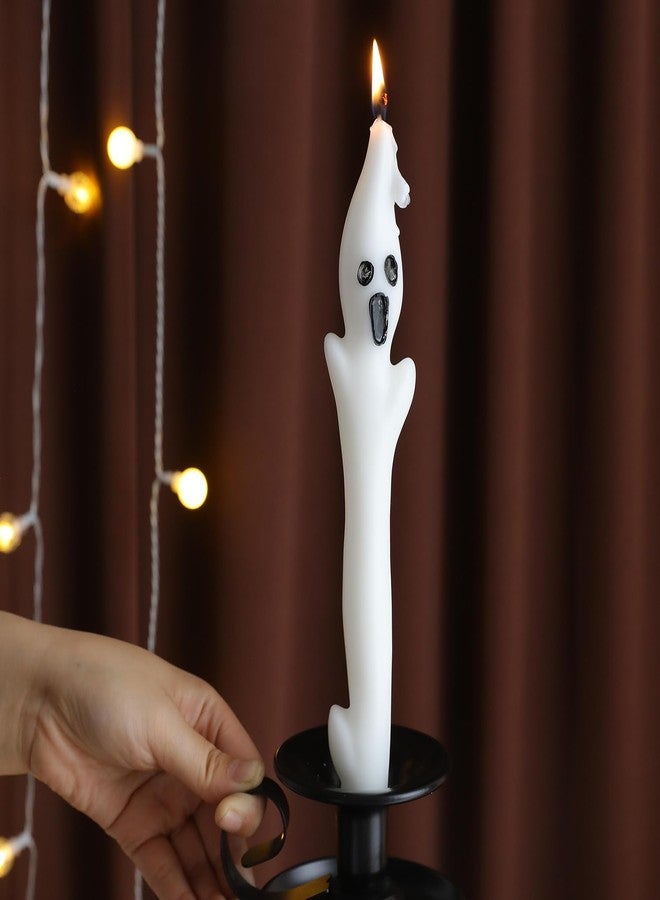 Bmobuo Halloween Decorations Indoor - 2PCS Spooky Ghost Candles, 9.8" Halloween Taper Candles for Party Decor, Home Table Centerpieces - Image 4