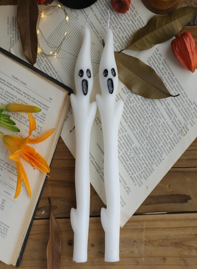 Bmobuo Halloween Decorations Indoor - 2PCS Spooky Ghost Candles, 9.8" Halloween Taper Candles for Party Decor, Home Table Centerpieces - Image 3