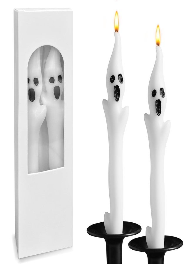 Bmobuo Halloween Decorations Indoor - 2PCS Spooky Ghost Candles, 9.8" Halloween Taper Candles for Party Decor, Home Table Centerpieces - Image 1