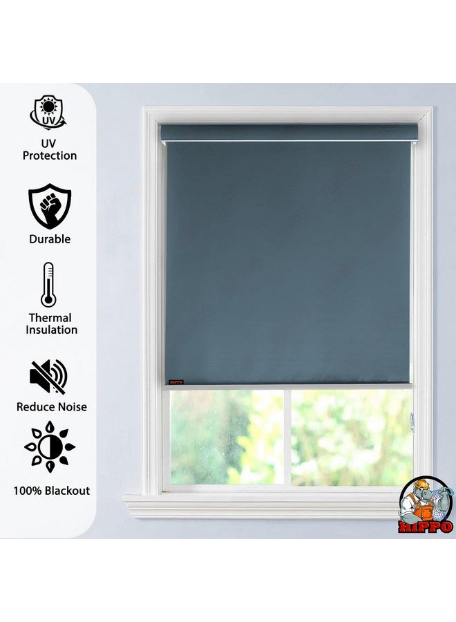 HIPPO 100% Blackout Roller Blinds for Windows UV Protection, Waterproof, Room Darkening, Corded Roll Up and Down Blinds for Home & Office Customizable (3FTX7FT, Blue-Grey) - Image 3