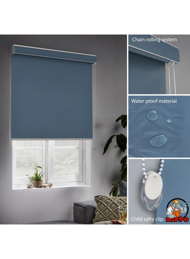 HIPPO 100% Blackout Roller Blinds for Windows UV Protection, Waterproof, Room Darkening, Corded Roll Up and Down Blinds for Home & Office Customizable (3FTX7FT, Blue-Grey) - Image 4