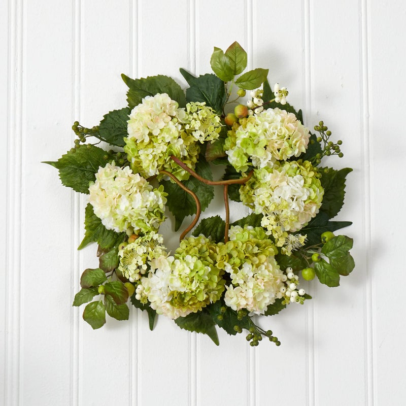 Nearly Natural 4780 Hydrangea Wreath, 22-Inch, Cream/Green - Image 3
