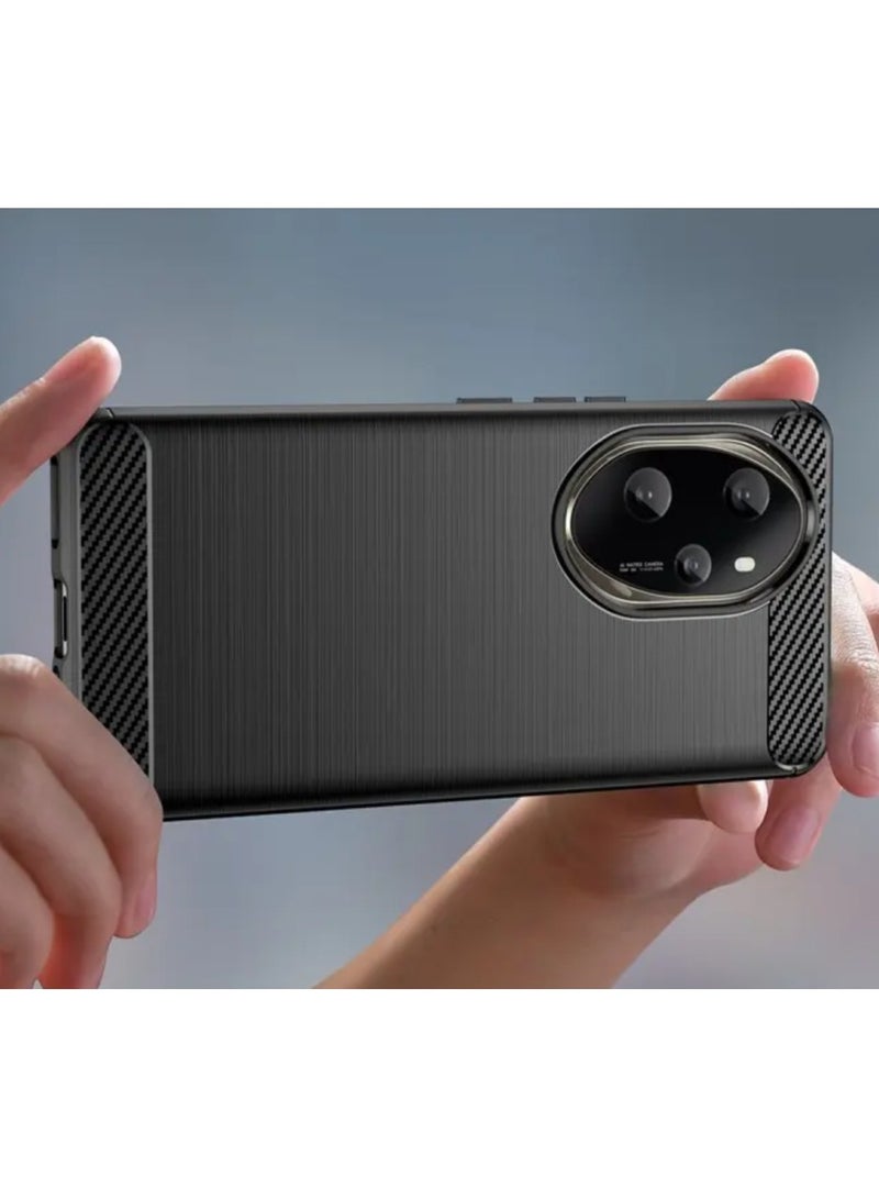 Cover Honor 100 Pro 5G  , - Protection Brushed Carbon Fiber Cover Shockproof - Anti-Scratch Case Slip-Resistant - Black  - Image 2