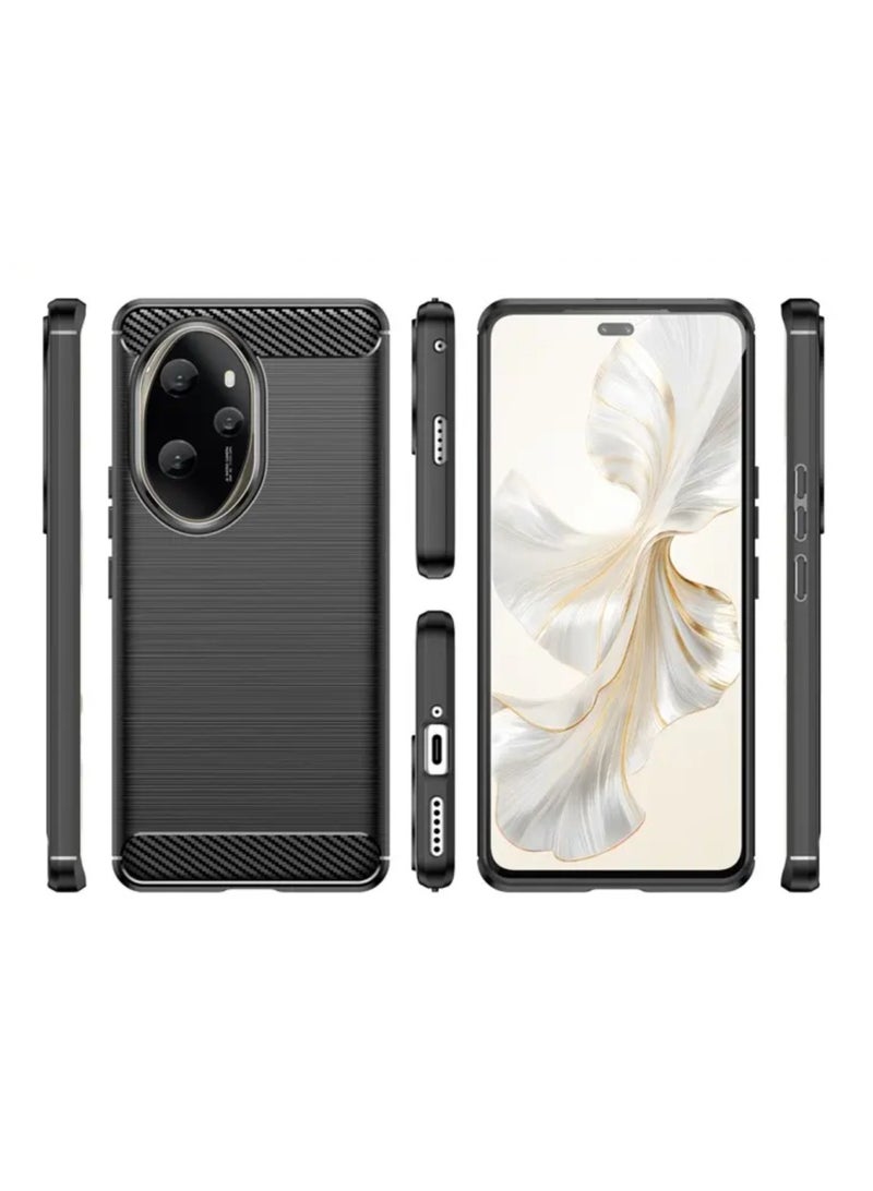 Cover Honor 100 Pro 5G  , - Protection Brushed Carbon Fiber Cover Shockproof - Anti-Scratch Case Slip-Resistant - Black  - Image 3