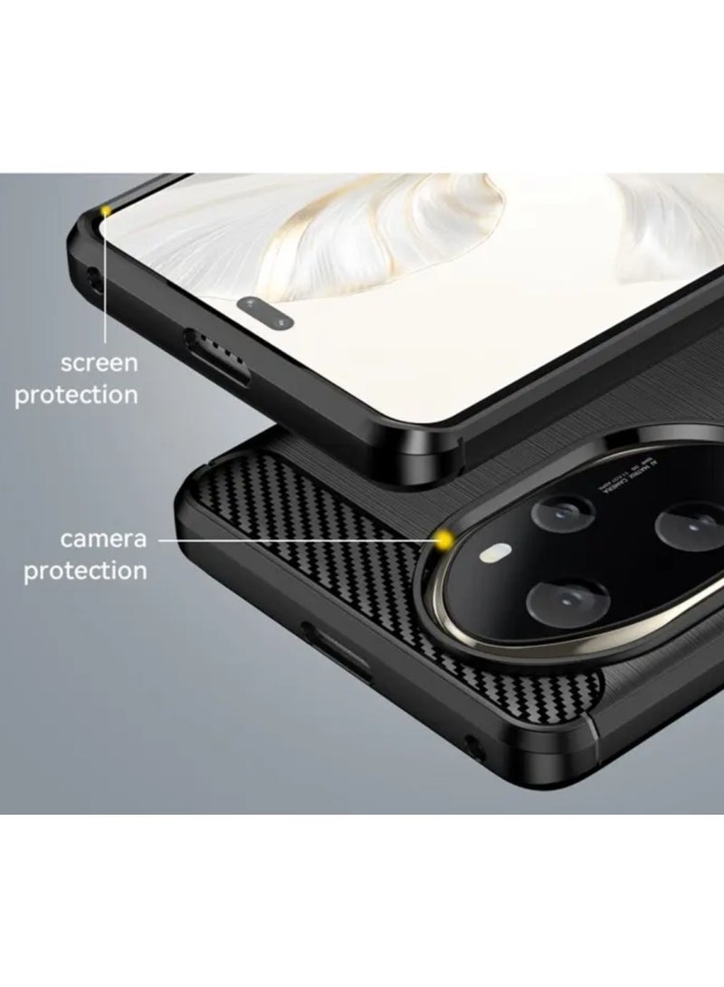 Cover Honor 100 Pro 5G  , - Protection Brushed Carbon Fiber Cover Shockproof - Anti-Scratch Case Slip-Resistant - Black  - Image 4