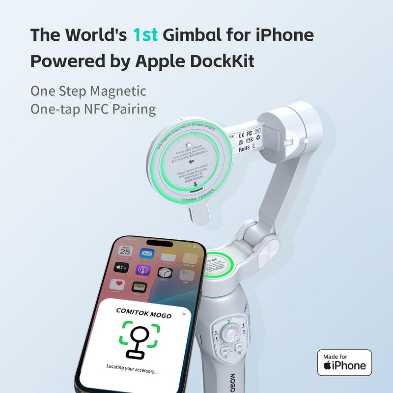 COMITOK MOGO Only for iPhone, Gimbal Stabilizer for iPhone, [MFi Certified] Phone Gimbal with 360 Degree Face Tracking for Video Recording, NFC Pair and Magnetic Mount for iPhone 17 Pro Max - Image 2