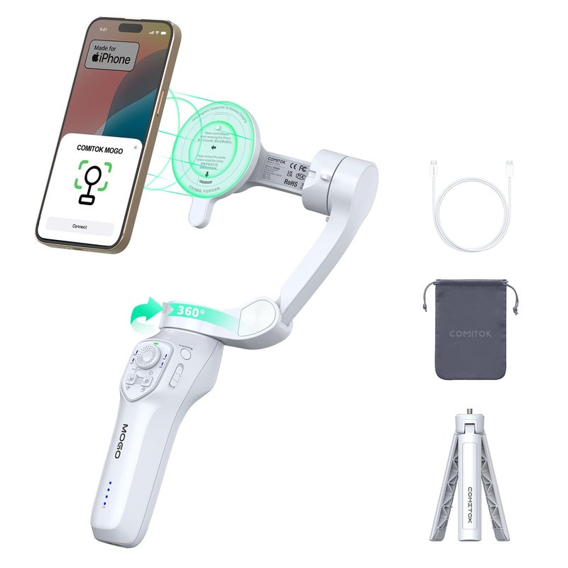 COMITOK MOGO Only for iPhone, Gimbal Stabilizer for iPhone, [MFi Certified] Phone Gimbal with 360 Degree Face Tracking for Video Recording, NFC Pair and Magnetic Mount for iPhone 17 Pro Max - Image 1