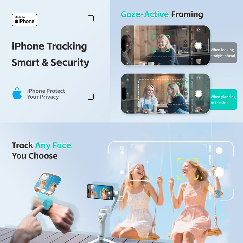 COMITOK MOGO Only for iPhone, Gimbal Stabilizer for iPhone, [MFi Certified] Phone Gimbal with 360 Degree Face Tracking for Video Recording, NFC Pair and Magnetic Mount for iPhone 17 Pro Max - Image 3