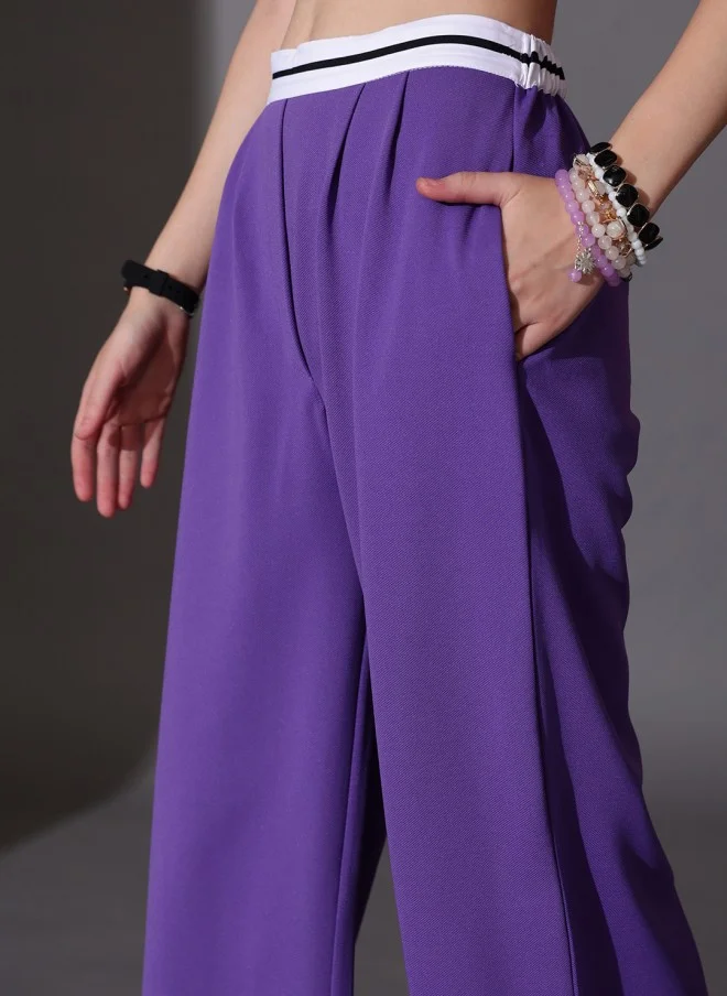 STREET 9 Purple Off Shoulder Top With Flared Trousers For Women