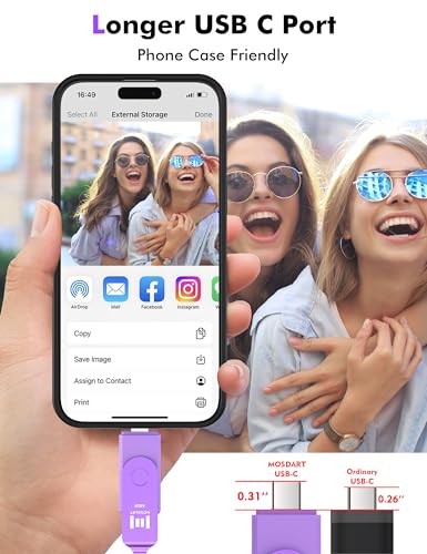 MOSDART 64GB USB C 3.2 Fast Speed C and A Dual Flash Drive, exFAT Memory Stick with Keychain and LED Indicator, for iPhone 15,16,17, Android Phone, iPad, MacBook, and Other Laptops, Purple - Image 5