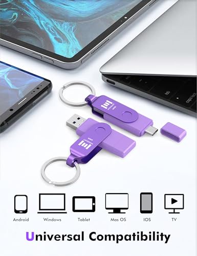 MOSDART 64GB USB C 3.2 Fast Speed C and A Dual Flash Drive, exFAT Memory Stick with Keychain and LED Indicator, for iPhone 15,16,17, Android Phone, iPad, MacBook, and Other Laptops, Purple - Image 3