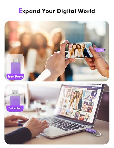MOSDART 64GB USB C 3.2 Fast Speed C and A Dual Flash Drive, exFAT Memory Stick with Keychain and LED Indicator, for iPhone 15,16,17, Android Phone, iPad, MacBook, and Other Laptops, Purple - Image 2
