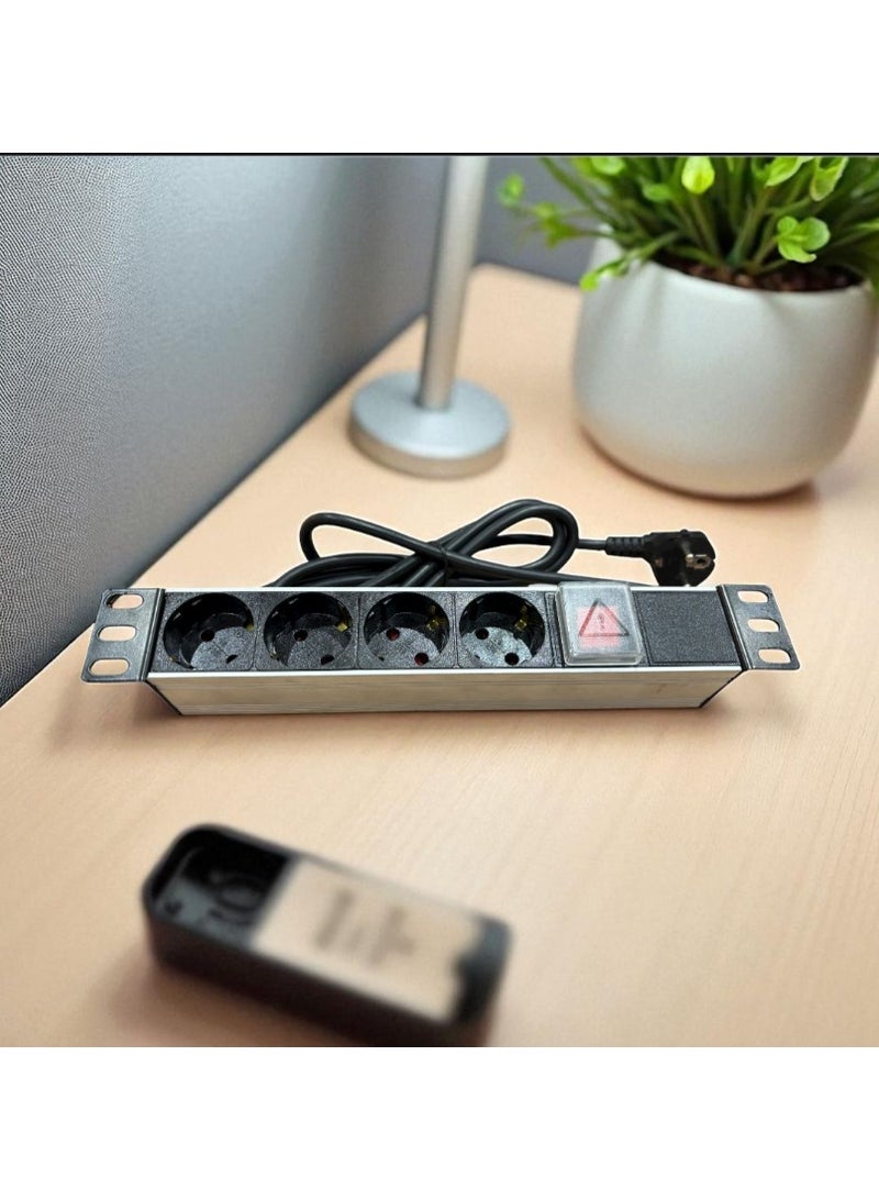 Metal Power Strip with 4 Electrical Outlets, Power Switch, Heat Protection - Image 2