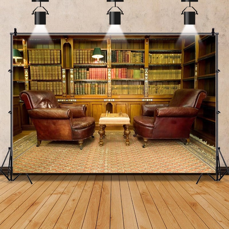 AOFOTO 8x6ft Vintage Luxury Study Bookshelf Backdrop for Photography - Image 2