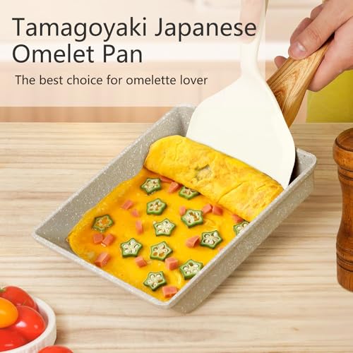 SLONUVLND Tamagoyaki Pan,Japanese Omelette Pan,White Tamagoyaki Egg Pan, Non Stick Rectangle Pan,Small Frying Pan 6 X 7 Inch - Image 4