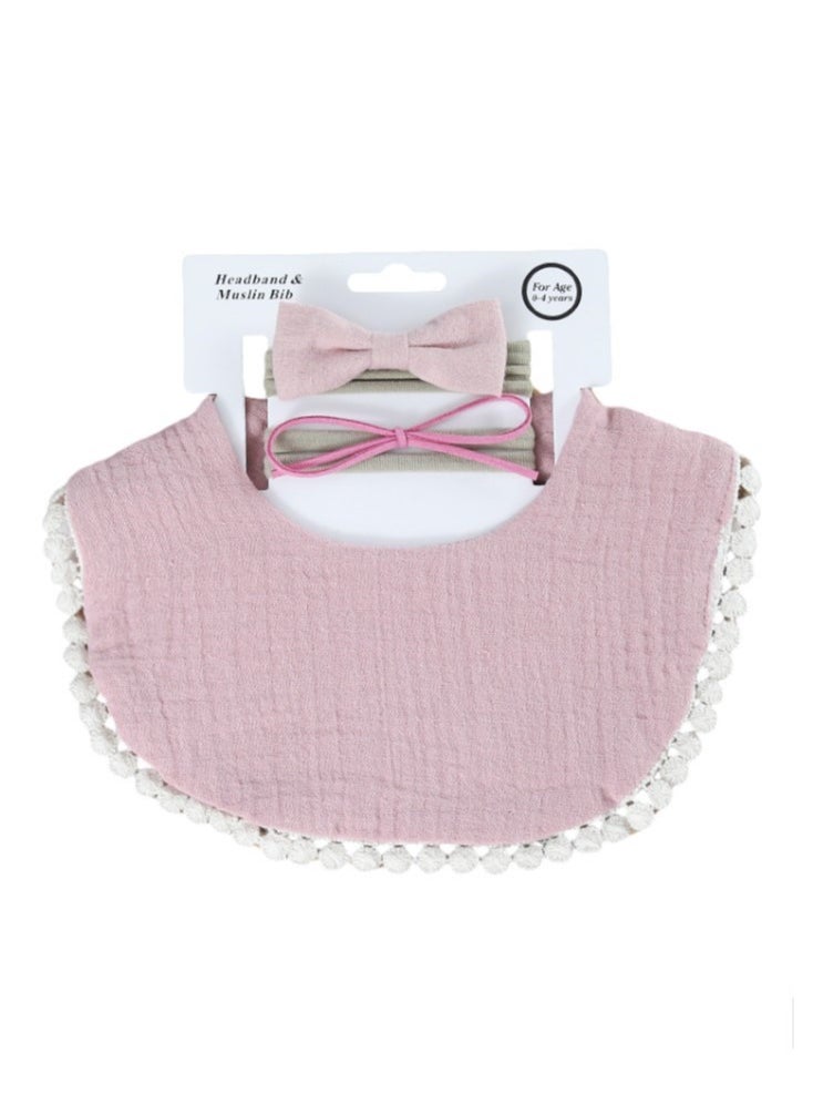 Bambimici Bambimici -Sophia  Set of Baby Bib and Ribbon Headband - Pink 