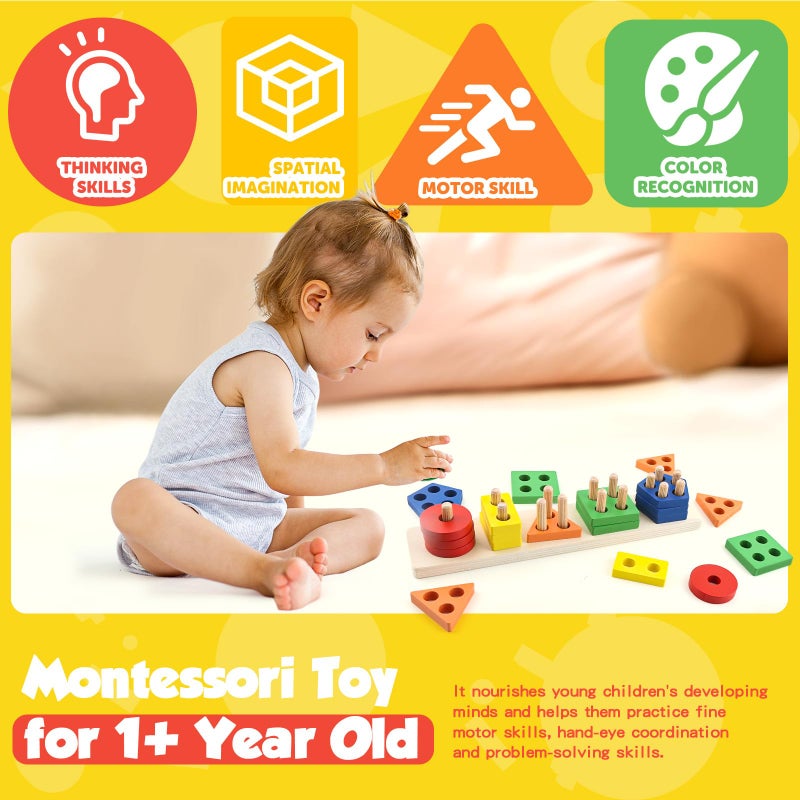 Daisiki Montessori Toys for 1 2 3 Year Old Girls Boys, Wooden Sensory Toys for 1-3 Year Old Birthday Gifts, Education Toddler Puzzles Toddler Easter Basket Stuffers Learning Toy Activities Puzzles Ages 1-3 - Image 4