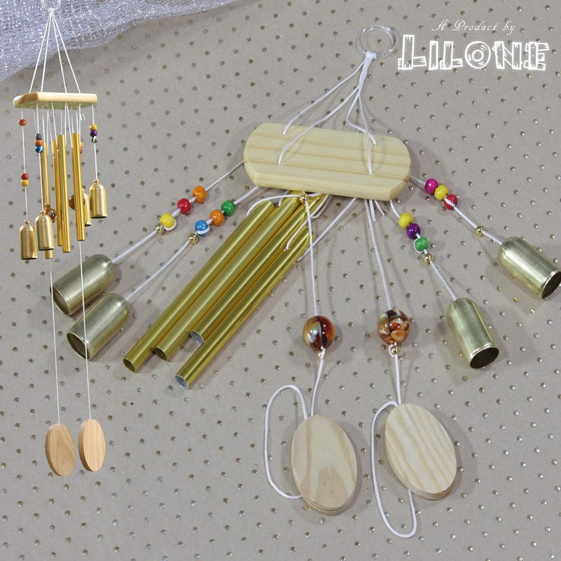 Lilone أجراس الرياح 4 أنابيب 4 جرس للطاقة الإيجابية في المنزل | أجراس الرياح المعدنية للشرفة وغرفة النوم بصوت عذب | بطول 18 بوصة - Image 4