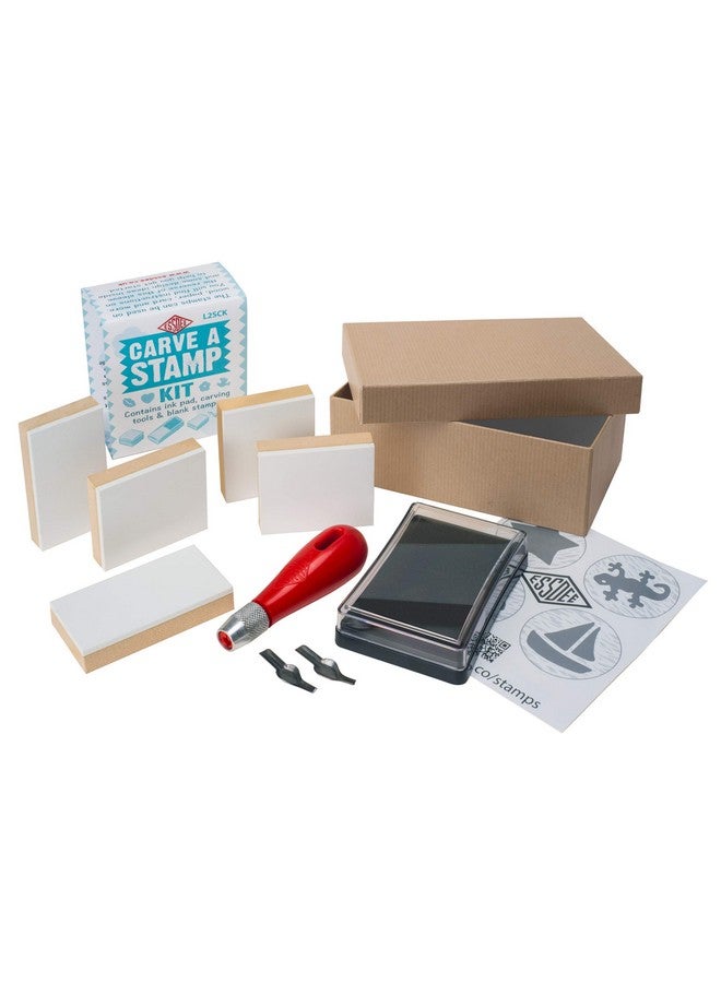 Essdee Block Printing Stamp Making Kit || Includes 2 Lino Cutters, Lino Handle, 5 Wood Mounted Blocks, Ink Pad and Leaflet Including Stamp Design || Used in Art, Craft and Carving Stamps || Made from UK - Image 1