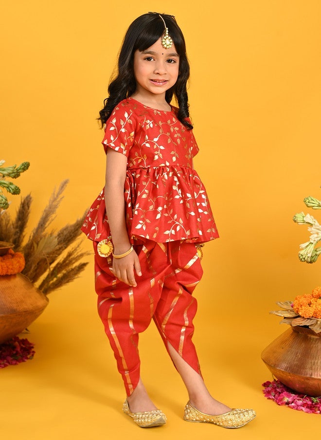 Saka Designs كُرتا إمبراطوري مزخرف بالأزهار مع بنطلونات دهوتي للفتيات - Image 5