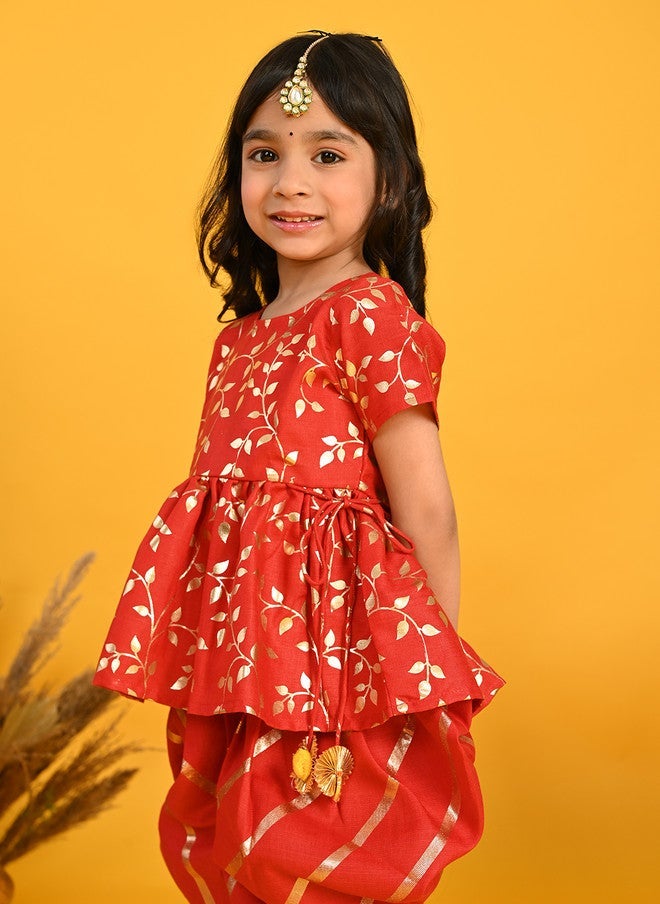 Saka Designs كُرتا إمبراطوري مزخرف بالأزهار مع بنطلونات دهوتي للفتيات - Image 3