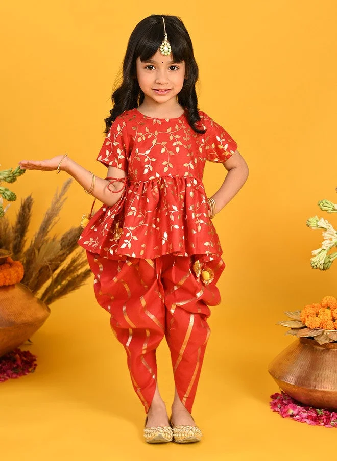 Saka Designs Floral Printed Empire Kurta with Dhoti Pants for Girls