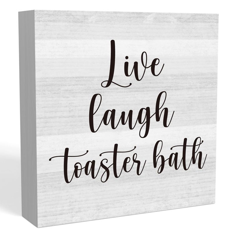 Zopedia Live Laugh Toaster Bath Sign 5 X 5 Inches Rustic Funny Bathroom Decor Wood Plaque Block Signs Gift Home Office Desk Accessories Cubicle Shelf Farmhouse Square Desk Decor Sign - Image 1