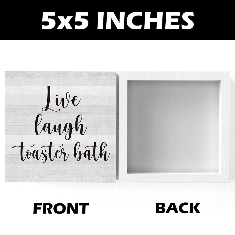 Zopedia Live Laugh Toaster Bath Sign 5 X 5 Inches Rustic Funny Bathroom Decor Wood Plaque Block Signs Gift Home Office Desk Accessories Cubicle Shelf Farmhouse Square Desk Decor Sign - Image 2