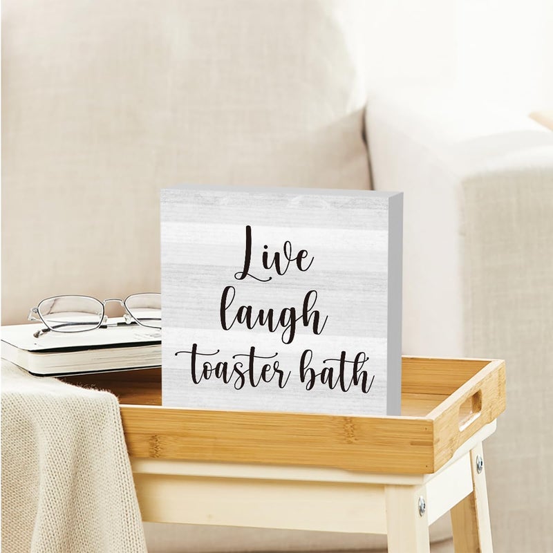 Zopedia Live Laugh Toaster Bath Sign 5 X 5 Inches Rustic Funny Bathroom Decor Wood Plaque Block Signs Gift Home Office Desk Accessories Cubicle Shelf Farmhouse Square Desk Decor Sign - Image 5