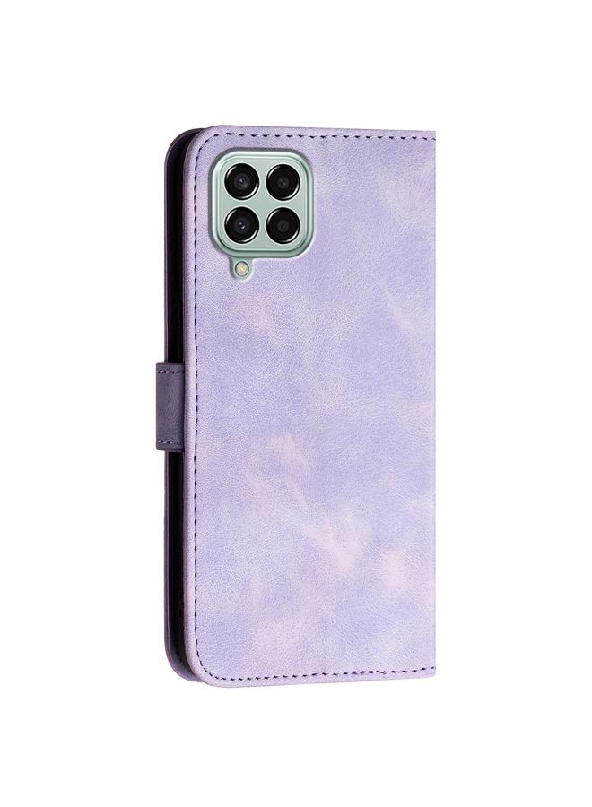 S-TOP Case For Samsung Galaxy M33 5G Global YX0080 Grid Butterfly Embossed Pattern Flip Leather Phone Case with Lanyard - Image 3