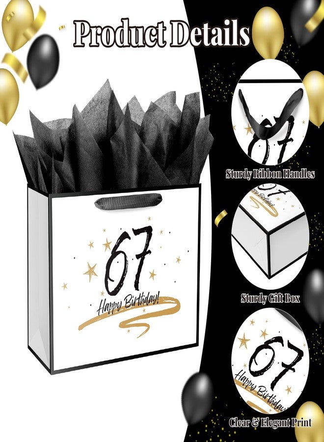 Linelglobal 67 Happy Birthday Gift Bag with Card and Envelope Elegant Retirement Gift Bag with Wrapping Paper for Men Women - White - Image 3