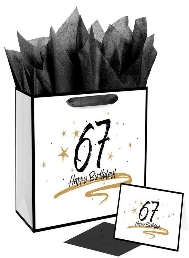 Linelglobal 67 Happy Birthday Gift Bag with Card and Envelope Elegant Retirement Gift Bag with Wrapping Paper for Men Women - White - Image 1
