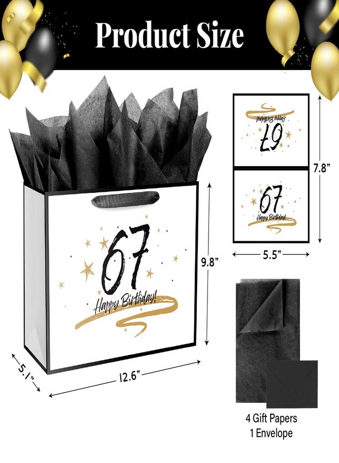 Linelglobal 67 Happy Birthday Gift Bag with Card and Envelope Elegant Retirement Gift Bag with Wrapping Paper for Men Women - White - Image 2
