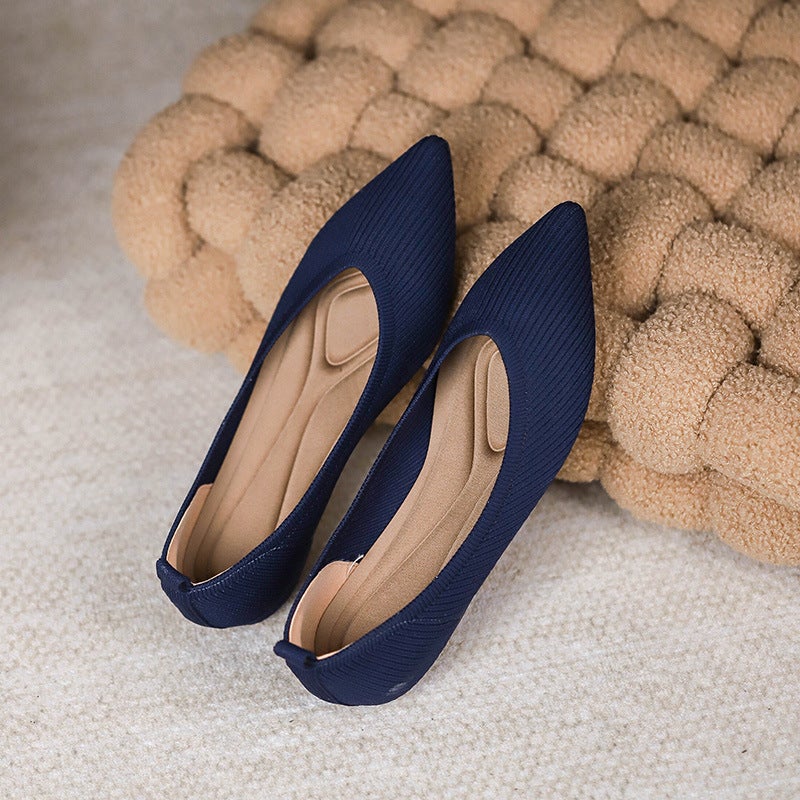 Women's Princess Flats with Hidden Heel - Breathable Pointed Toe Knit Shoes, Soft Sole, Plus Size  Available