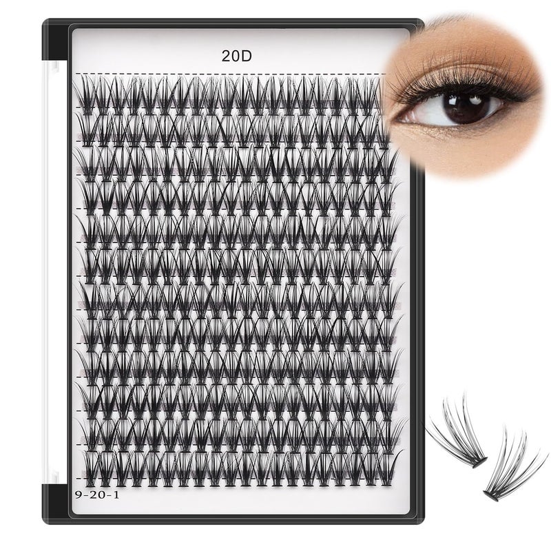 Bodermincer 10D/20D/30D/40D/50D Cluster to Choose Large Tray 240pcs D Curl Individual Cluster Eyelashes False Eyelashes Extension Individual Eyelash Bunche Lash Cluster DIY at Home (20D-14mm) - Image 1