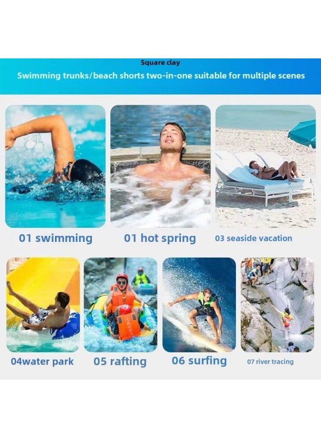 Generic Swimming Trunks Men's Adult Swimsuit Men's Summer Quick-drying Sunscreen Long-sleeved Split Beach Surfing Floating Diving Suit-Color:Green Mesh Short Sleeves + Reflective Shorts + Black Tight Trousers-Size:M 【 50-60kg 】  - Image 3