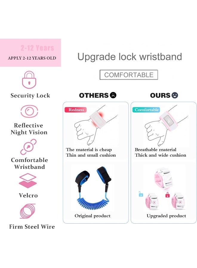 وسزكمل Toddler Harness Walking Leash - Child Anti Lost Wrist Link - Child Safety Harness - Upgrade with Reflective(6.5ft) - for Boys and Girls, Not Easy to Open Without Key (Light Pink) - Image 2