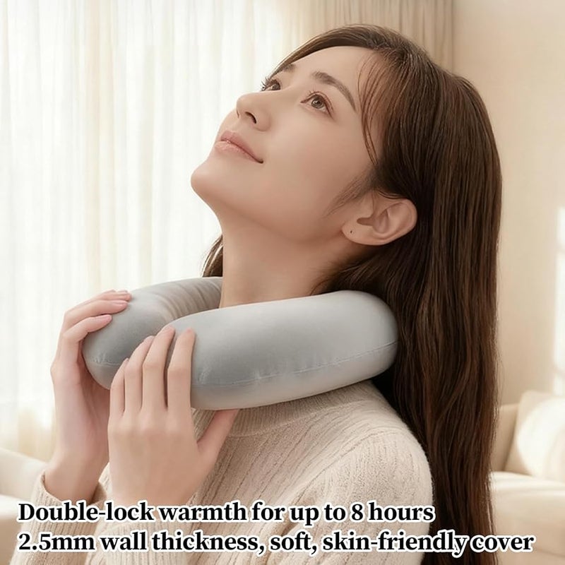 Gray U Shape Hot Water Bottle Leak Proof Warm Pillow Soft Plush Cover Relieves Neck Shoulder Pain - Image 5