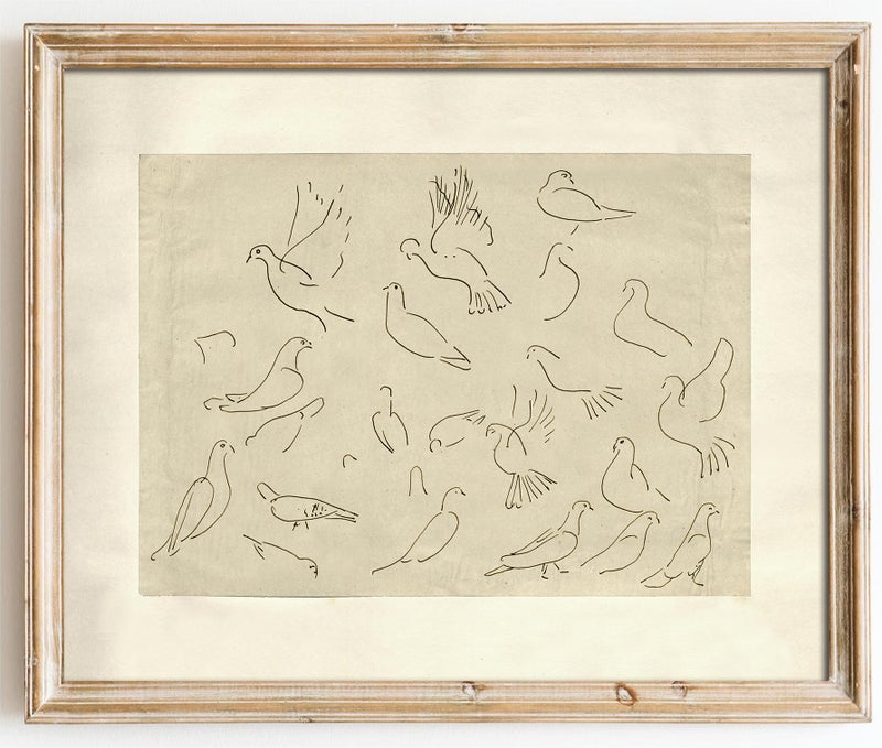 Kizbok Neutral Wall Art Decor Vintage Flying Birds Sketch Canvas Prints Antique Animals Drawing Oil Painting, Rustic Neutral Art Pictures for Bedroom, Farmhouse Wall Decor for Bathroom Home(8" x 10"-UNFRAMED) - Image 1